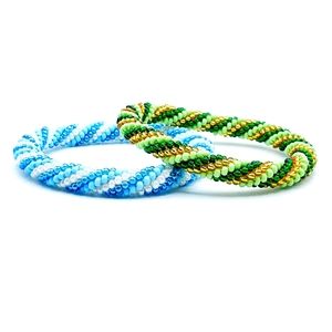 set of 2 crochet Beaded bracelets, beautiful bright color beads
